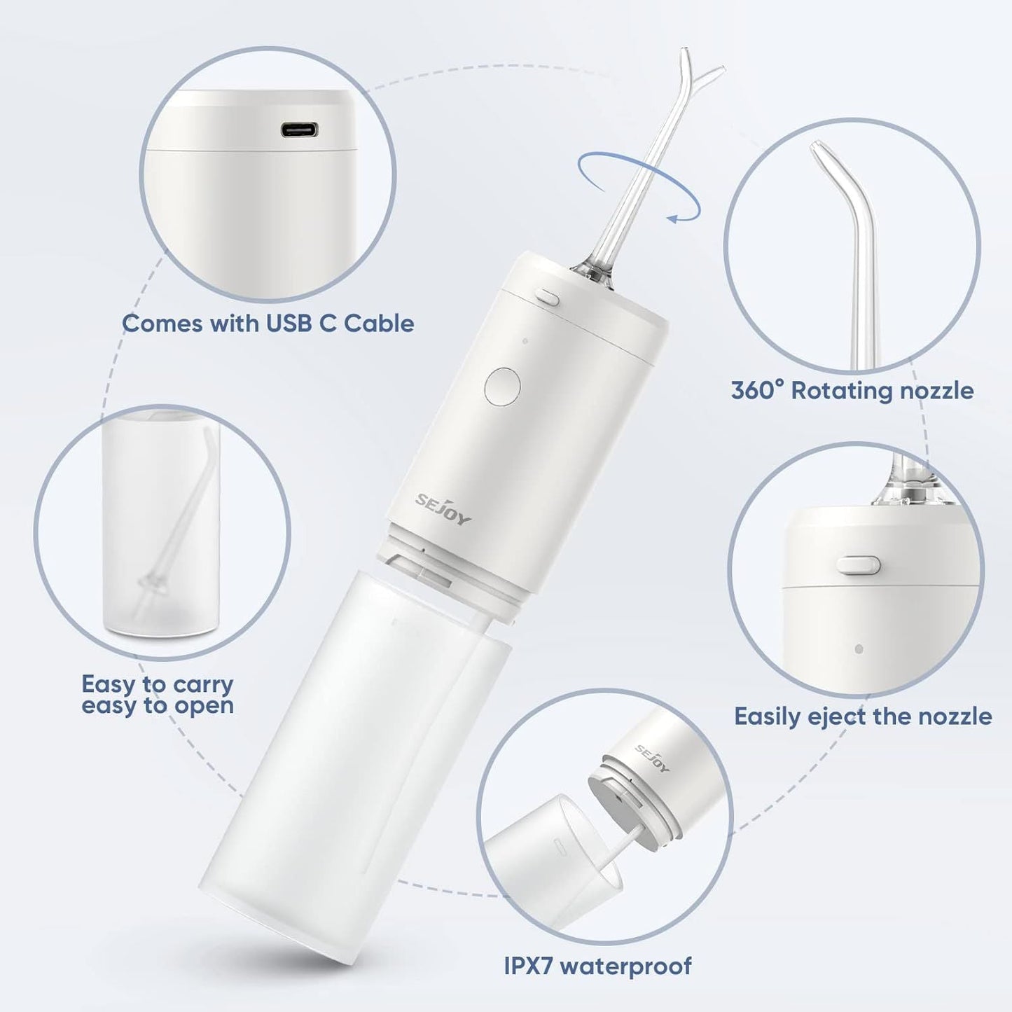 Elektromos Szájzuhany és Fogköztisztító Irrigátor - USB-C Tölthető, 3 Tisztítási Mód