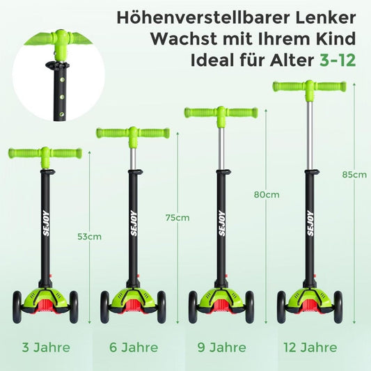 SEJOY 3 Kerekű Gyermek Roller – Állítható Kormánnyal, Hátsó Lábfékkel