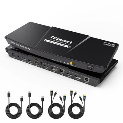 TESmart Dual Monitor KVM Switch – 4×2 (2 PC / 2 Monitor), HDMI + DisplayPort, 4K@60Hz, EDID, USB 2.0 - Maxihome