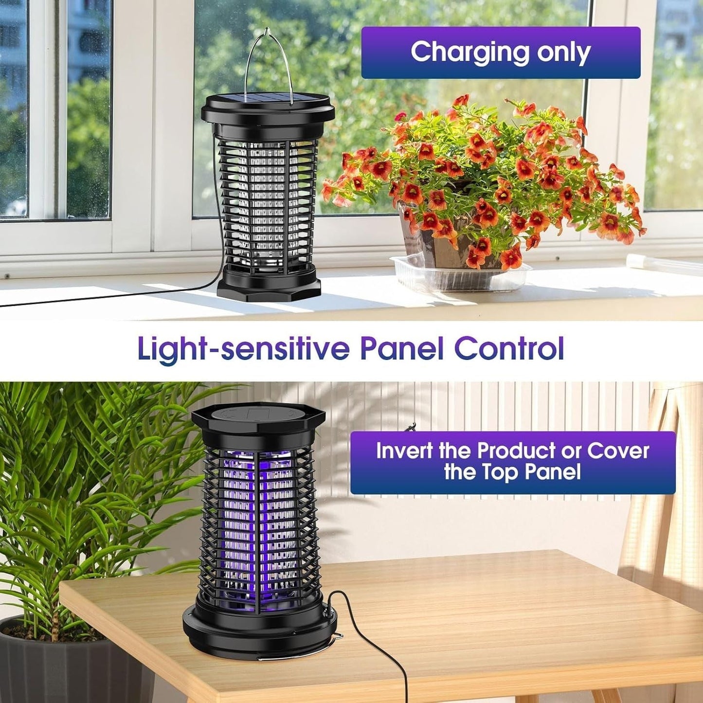 PALONE LT808S Napelemes Elektromos Szúnyogirtó Lámpa és UV Rovarcsapda - 4500V, IPX4, 100 m²