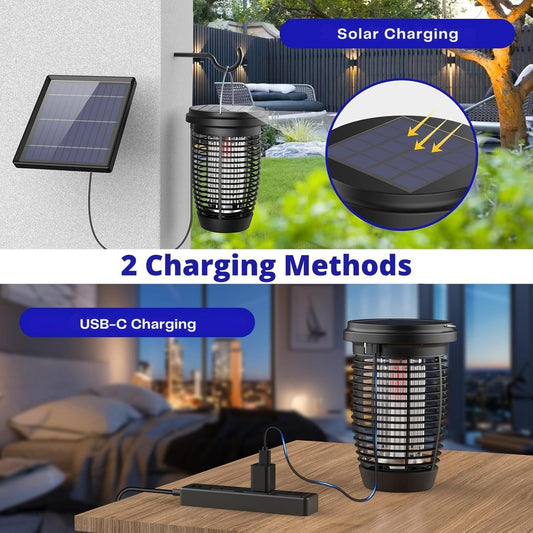 PALONE LT806S Napelemes Szúnyogirtó Lámpa Külső Napelemmel – 4500V Elektromos Rovarcsapda, USB-C Töltés, 100 m²