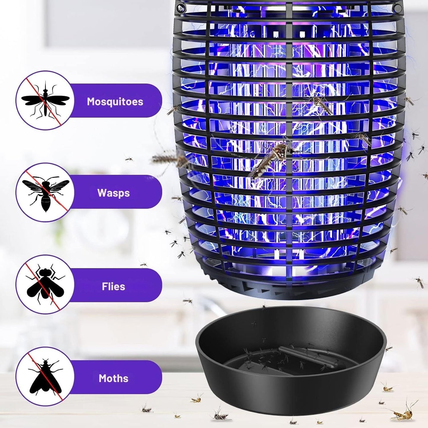 PALONE LT806 Elektromos Rovarcsapda UV Fénnyel - Szúnyogirtó Lámpa, 20W, 4500V, IPX4, 100 m²