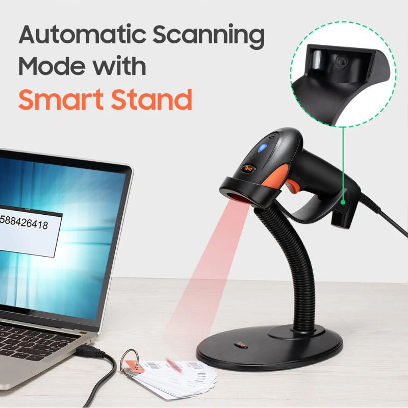 Tera 6900 1D Lézeres USB Vonalkódolvasó Intelligens Állvánnyal – Gyors és Precíz Szkennelés - Maxihome