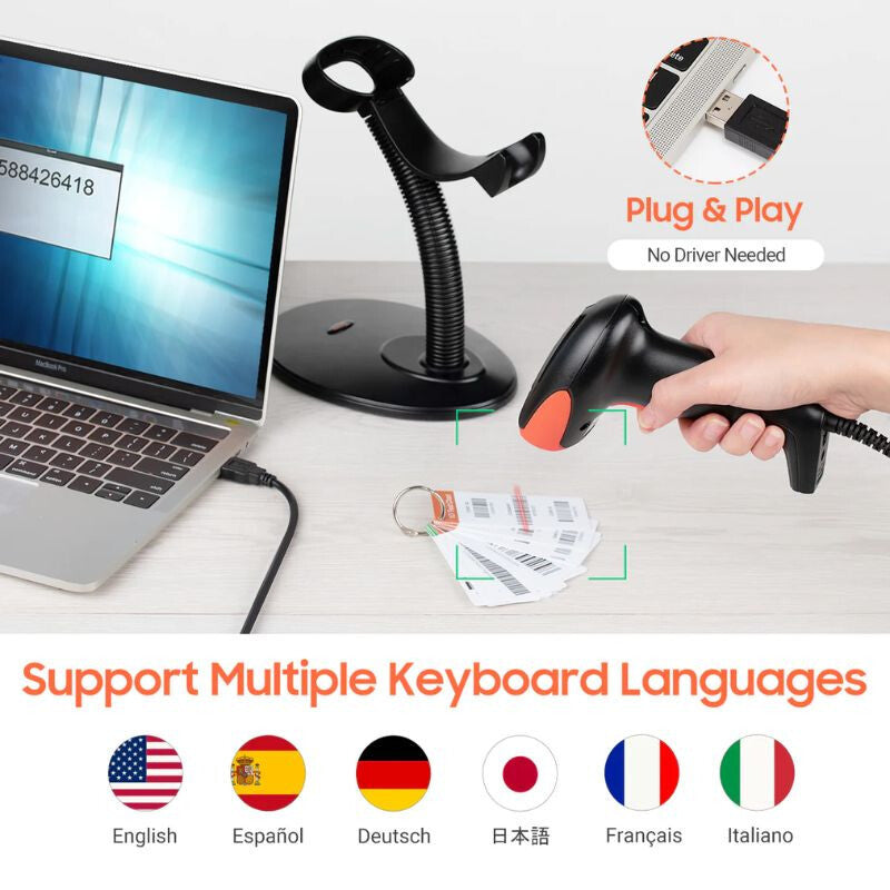Tera 6900 1D Lézeres USB Vonalkódolvasó Intelligens Állvánnyal – Gyors és Precíz Szkennelés - Maxihome