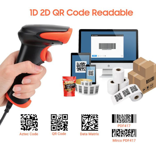 Tera HW0002-O Profeszionális Vezeték Nélküli 1D/2D Vonalkódolvasó USB kábellel - Narancssárga - Maxihome