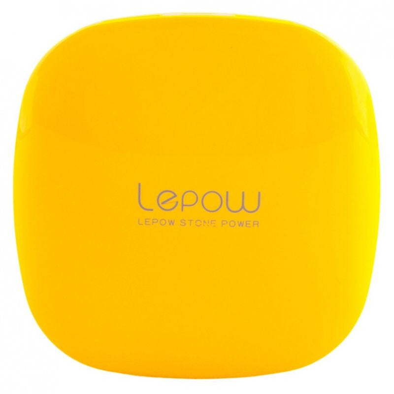 Lepow Moonstone 300 sárga powerbank lekerekített, kavics formájú házzal, elölnézet