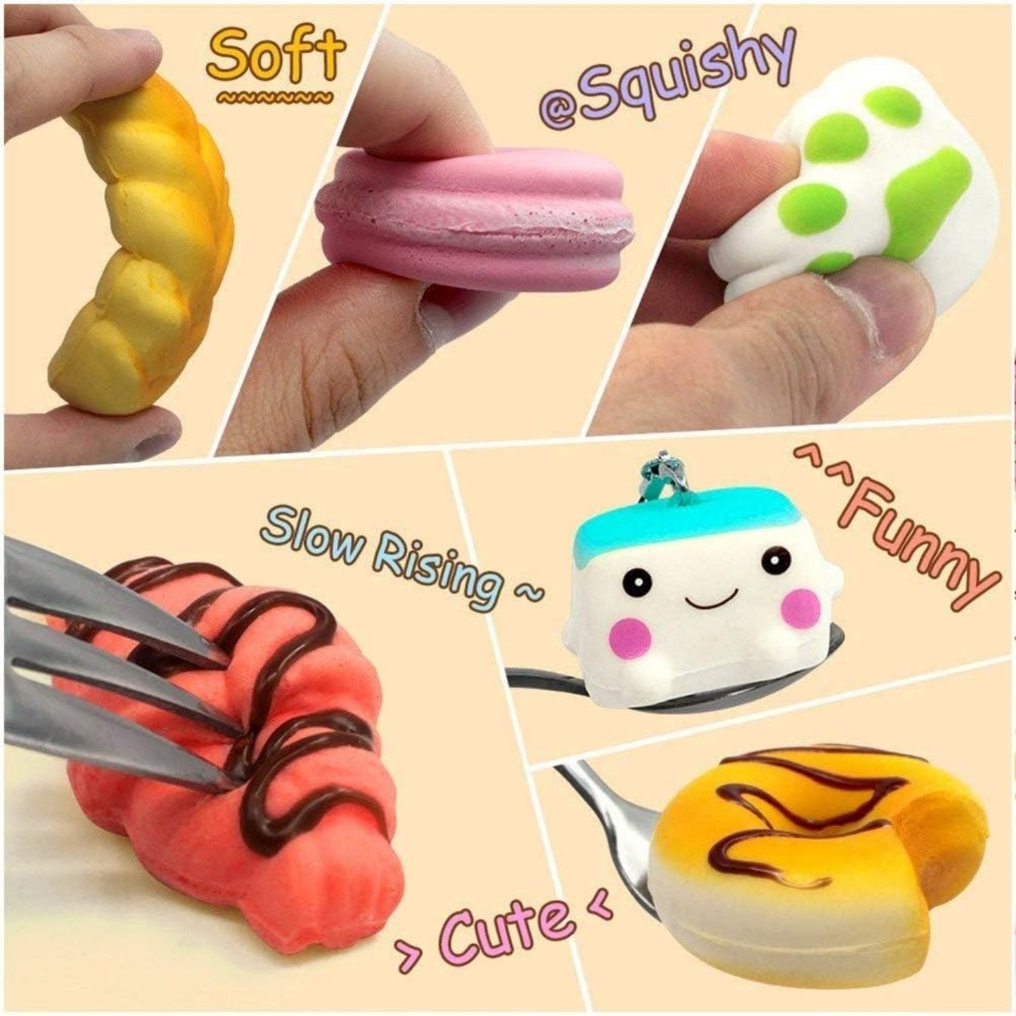 Squishy 30 db-os Stresszoldó Plüssfigura Csomag - Kulcstartóra, Táskára Rögzíthető