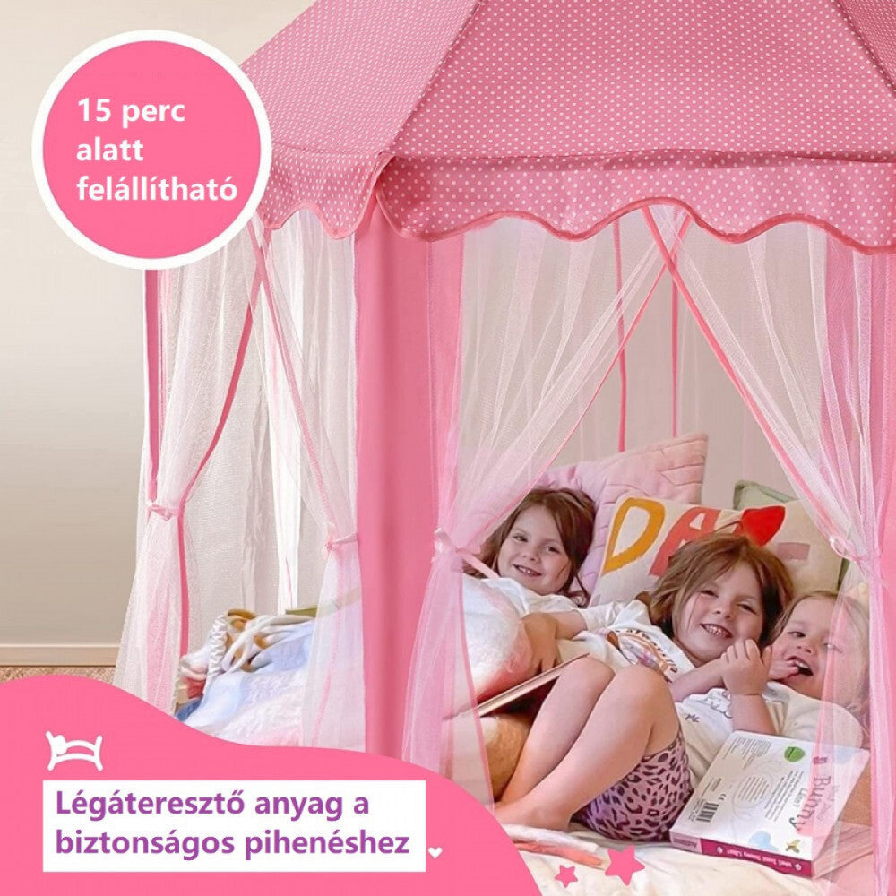 BDream gyereksátor légáteresztő hálós falai, bent fekvő gyerekek mesekönyvvel