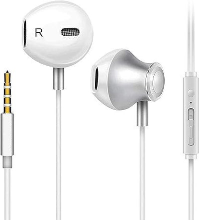 Fehér Vezetékes Fülhallgató Mikrofonnal - 3.5 mm jack Csatlakozóval, Univerzális Headset Telefonhoz - Maxihome