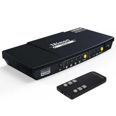 TESmart UHD HDMI Switch – 4x1 (4 Bemenet 1 Kimenet), 4K@60Hz, HDR10, Dolby Vision, S/PDIF, CEC, Audió Kimenettel (Fekete) - Maxihome