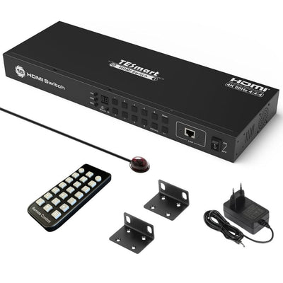 TESmart 16 Portos HDMI Switch (16×1) – 4K@60Hz, EDID Emulátor, RS232 és LAN Vezérlés, HDCP 2.2, Rackbe Szerelhető, IR Távirányítóval - Maxihome