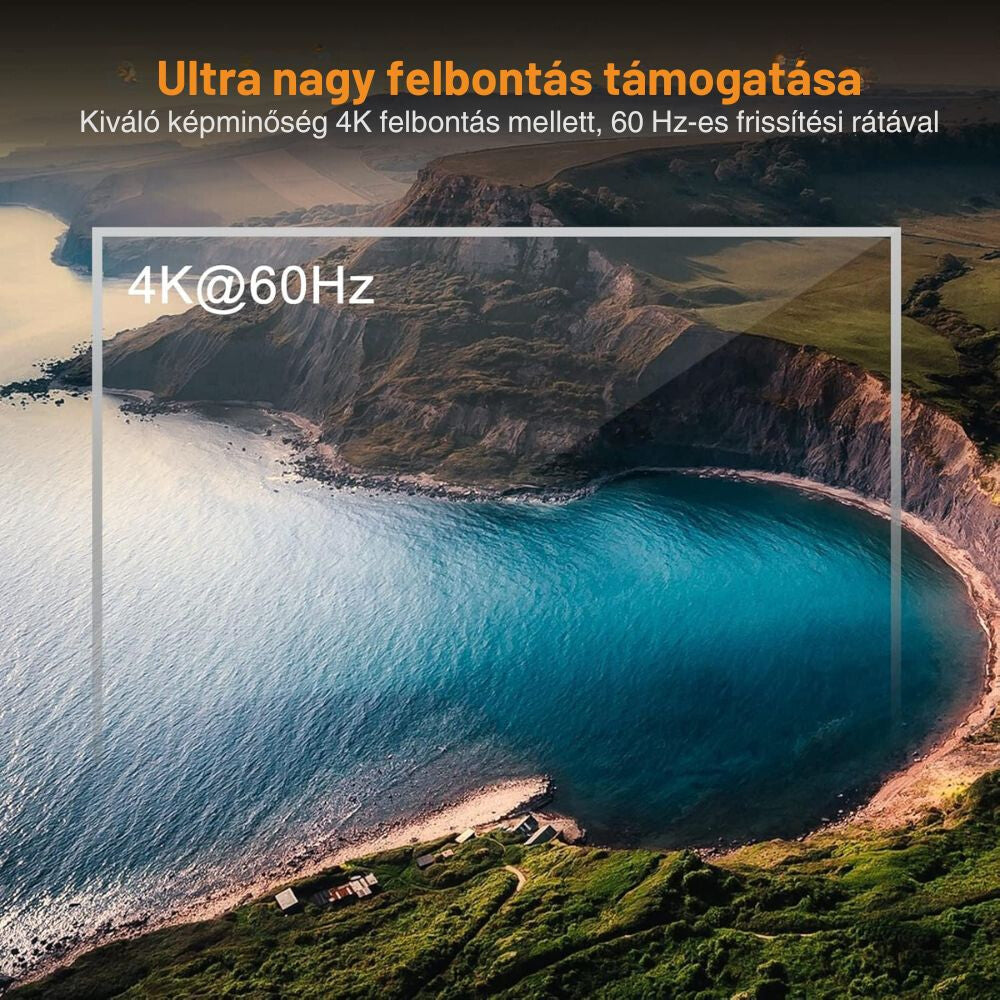 TESmart HDMI switch 4K 60 Hz felbontással, tóparti tájkép a kijelzőn