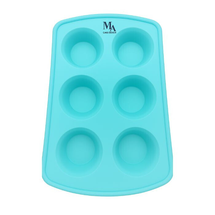 MA Cake Design szilikon muffinforma 6 mélyedéssel, türkiz színben felülnézetből