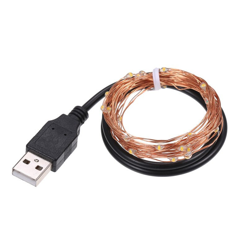 Abody 10 méteres rézhuzalos fényfüzér feltekerve, USB csatlakozóval