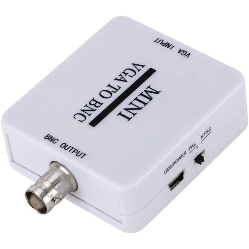 Videó átalakító doboz BNC kimenete és mini USB tápcsatlakozója oldalról