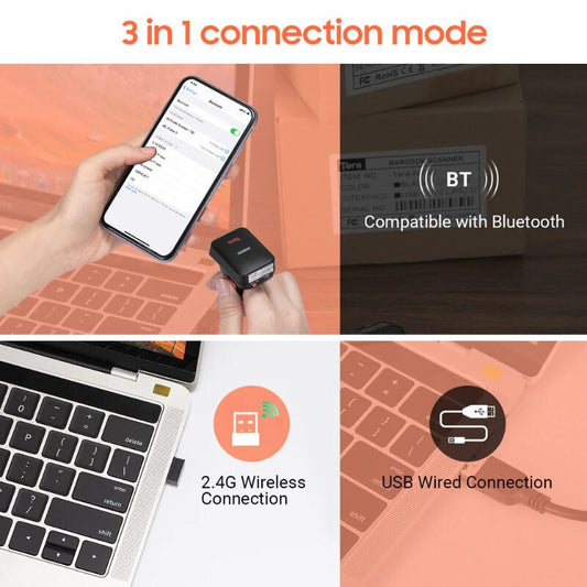 Tera Ergonomikus Gyűrűs Vonalkódolvasó – 1D & 2D QR, Bluetooth / 2.4G / USB Csatlakozás - Maxihome