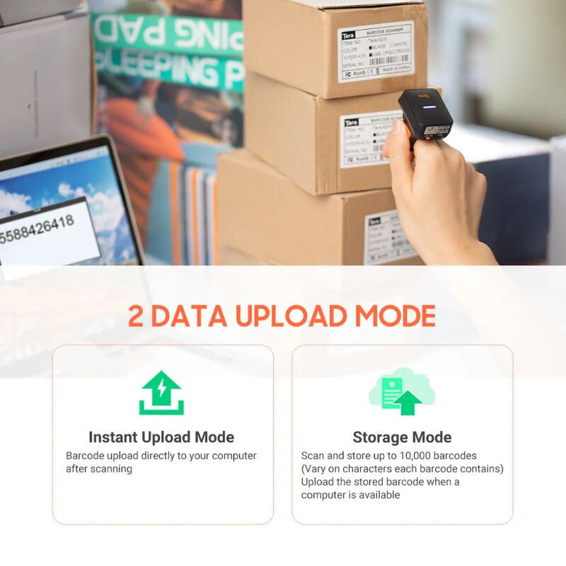 Tera Ergonomikus Gyűrűs Vonalkódolvasó – 1D & 2D QR, Bluetooth / 2.4G / USB Csatlakozás - Maxihome