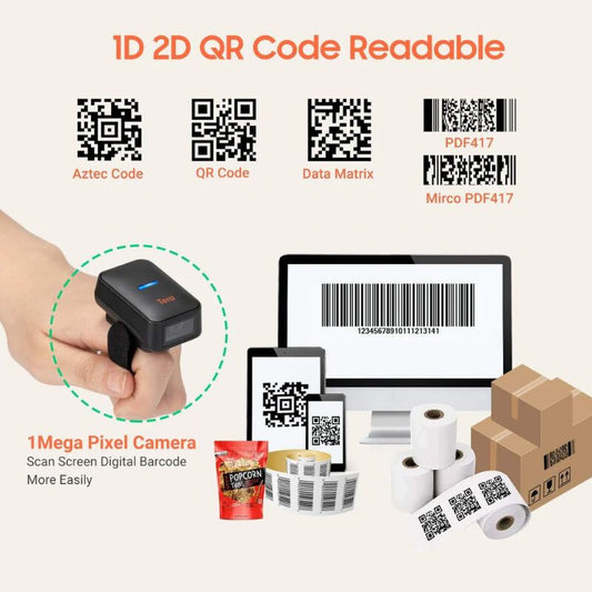 Tera Ergonomikus Gyűrűs Vonalkódolvasó – 1D & 2D QR, Bluetooth / 2.4G / USB Csatlakozás - Maxihome