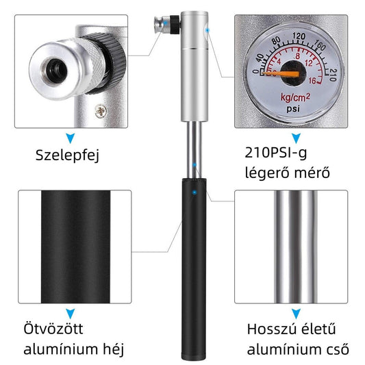 Gifort Mini Többfunkciós Kerék- és Gumi Pumpa - Hordozható, Univerzális Szelepcsatlakozóval - Maxihome