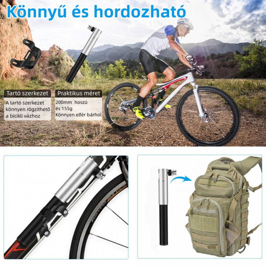 Gifort Mini Többfunkciós Kerék- és Gumi Pumpa - Hordozható, Univerzális Szelepcsatlakozóval - Maxihome