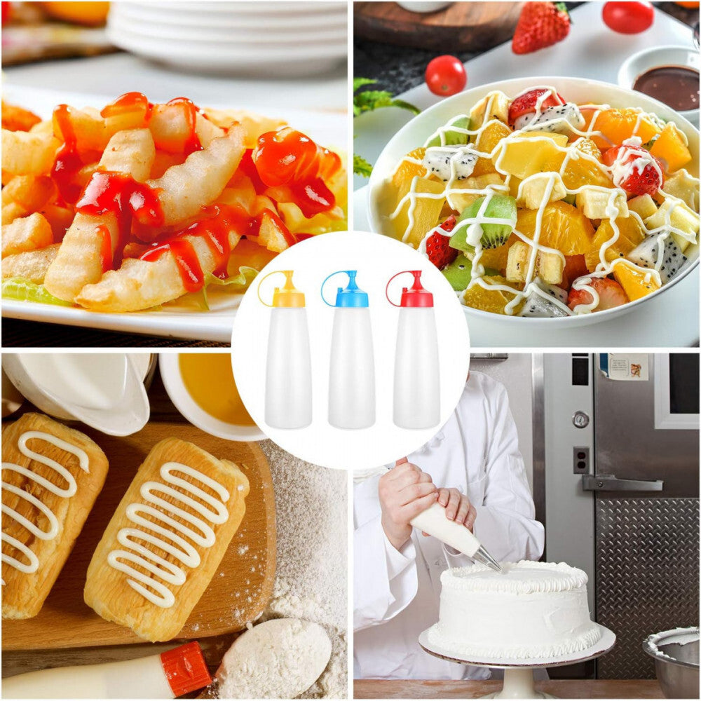 LikeSun 3 Darabos Műanyag Szószos Üveg Szett – 550 ml Adagolóflakon Öntetekhez és Szószokhoz - Maxihome