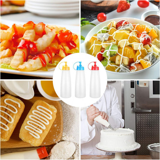 LikeSun 3 Darabos Műanyag Szószos Üveg Szett – 550 ml Adagolóflakon Öntetekhez és Szószokhoz - Maxihome