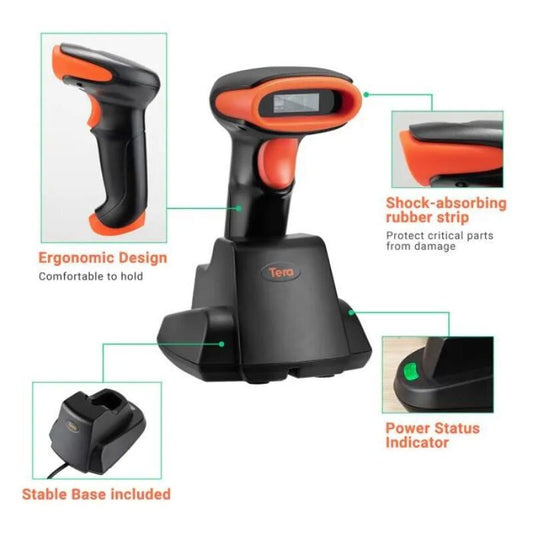 Tera D6100 Vezeték Nélküli Vonalkódolvasó 2,4 GHz, 1D 2D QR Kód Szkenner Töltőállomással - Maxihome