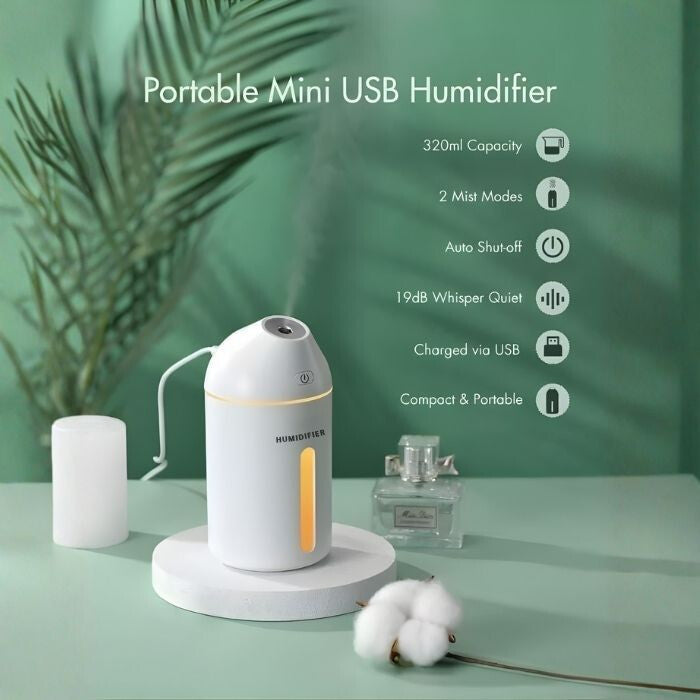 Homasy Hordozható Mini Párásító, 320 ml-es (Fehér) - Maxihome