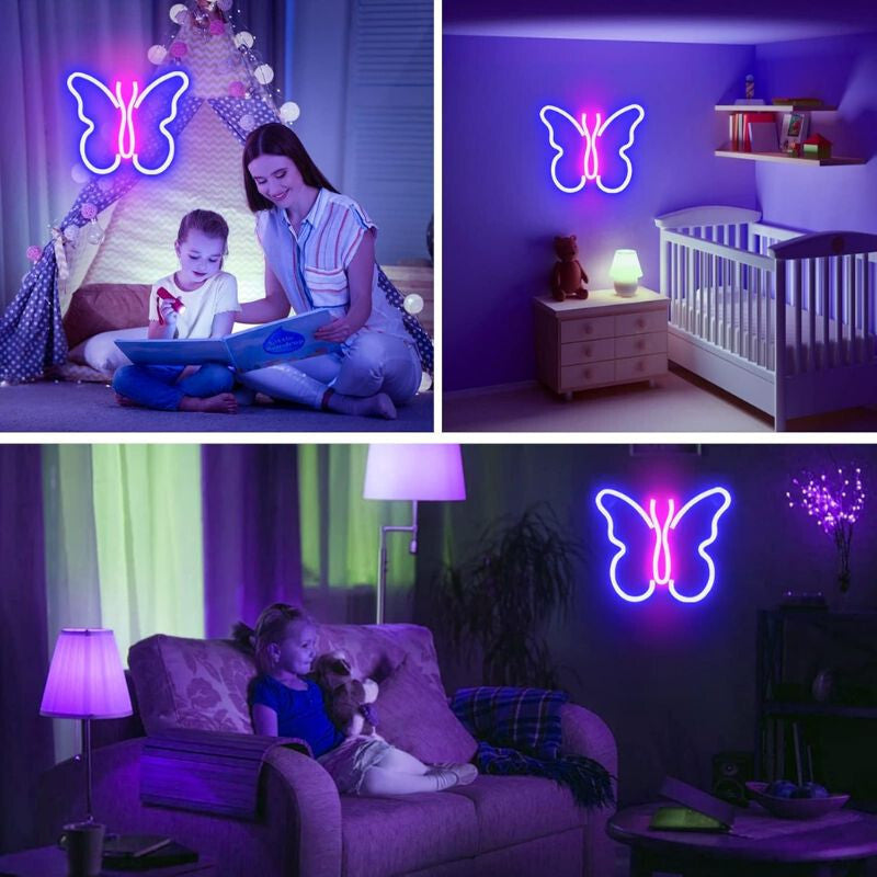 Pillangó neon lámpa gyerekszobában, sátorban és nappaliban felakasztva