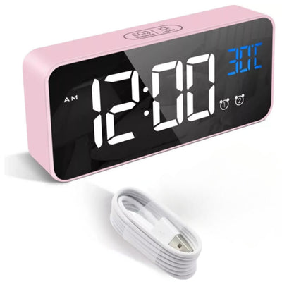 Hermic LED Digitális Ébresztőóra - Hőmérővel, Modern Asztali Óra, Rózsaszín - Maxihome