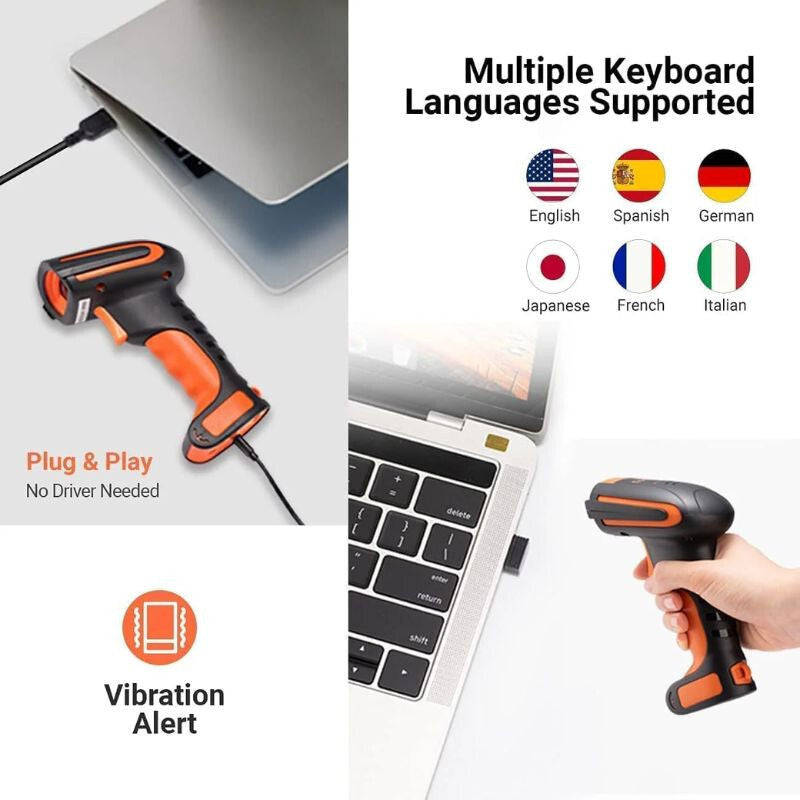 Tera L8100 Vezeték Nélküli 1D Vonalkódolvasó - USB, Gyors Szkennelés, Narancssárga - Maxihome