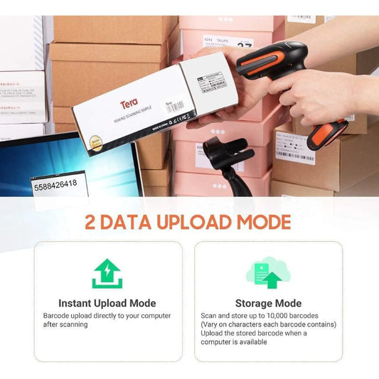 Tera L8100 Vezeték Nélküli 1D Vonalkódolvasó - USB, Gyors Szkennelés, Narancssárga - Maxihome