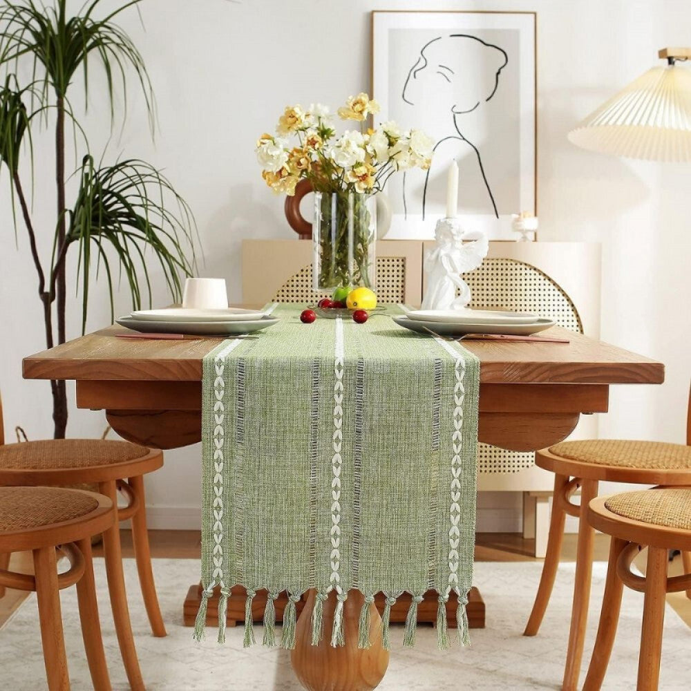 LOMOHOO Zöld Poliészter Asztali Futó – 240×33 cm Dekoratív Asztali Terítő - Maxihome