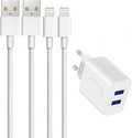 Amoner USB Fali Töltőadapter 2 Porttal - 2 db Lightning Kábel iPhone és Apple Készülékekhez