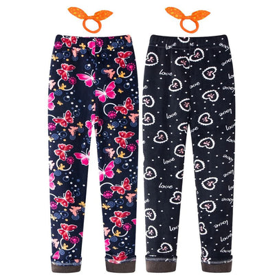 Adorel Meleg Polár Gyerek Leggings Szett 2 db - Téli Lány Leggings Pillangó és Szív Mintával 130-as - Maxihome