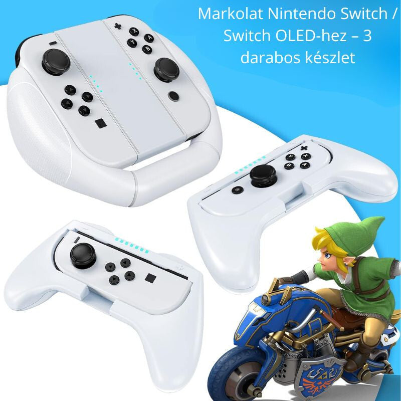 Mooroer 3 darabos készlet: Joy-Con markolat és két kormány, kék háttéren