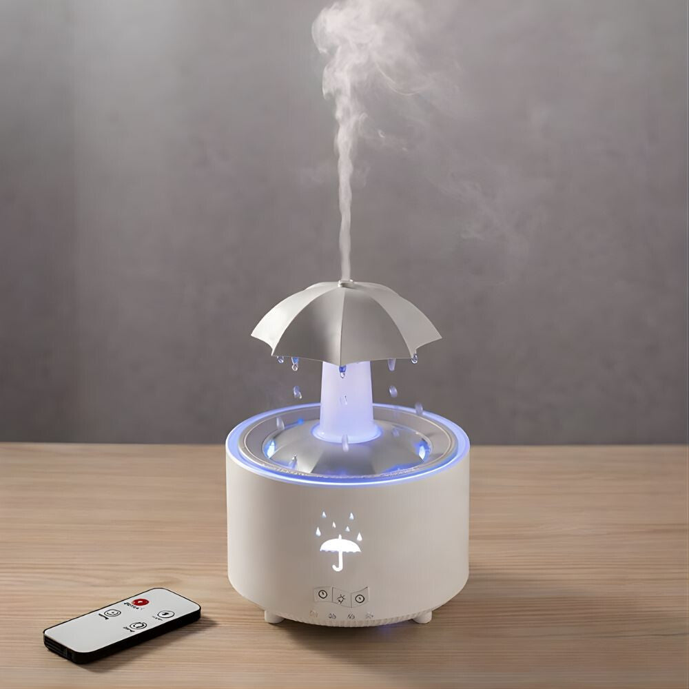Forgó Esernyő Aromadiffúzor és Párologtató - Esőcsepp Effekt, 7 Színű LED Hangulatvilágítással - Maxihome