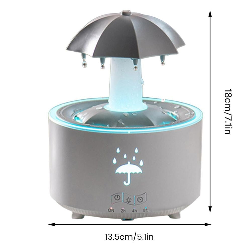 Forgó Esernyő Aromadiffúzor és Párologtató - Esőcsepp Effekt, 7 Színű LED Hangulatvilágítással - Maxihome