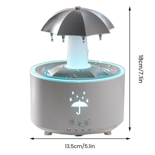 Forgó Esernyő Aromadiffúzor és Párologtató - Esőcsepp Effekt, 7 Színű LED Hangulatvilágítással - Maxihome