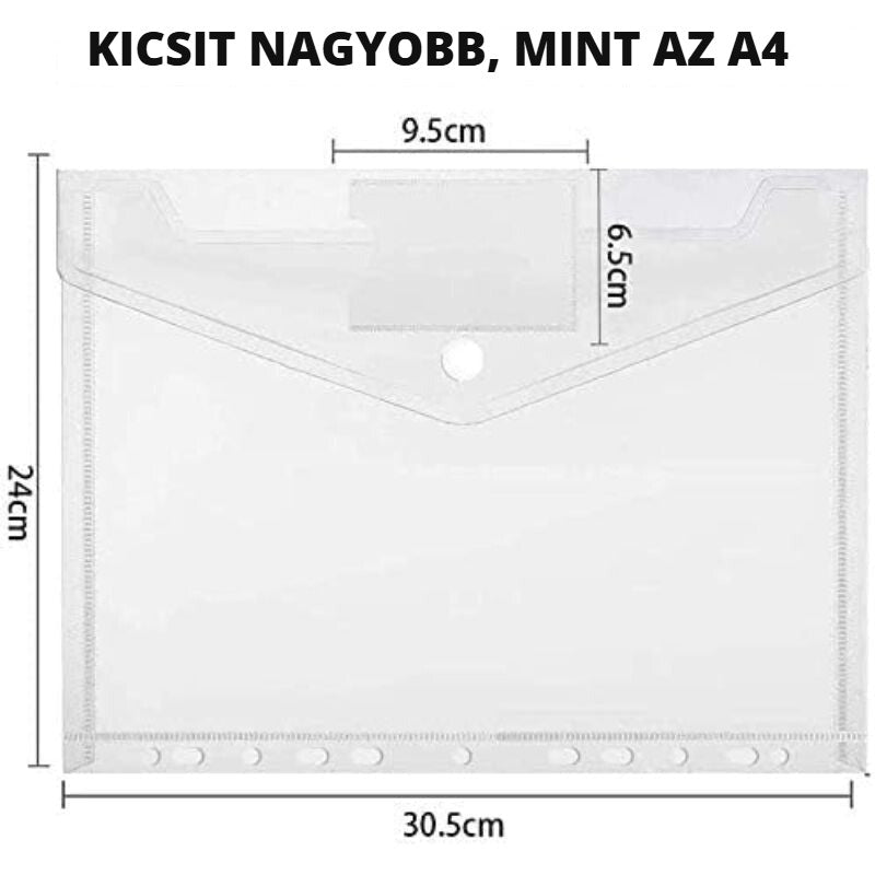 A4 tépőzáras irattartó tasak – kicsit nagyobb, mint az A4, méretek
