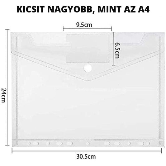 A4 tépőzáras irattartó tasak – kicsit nagyobb, mint az A4, méretek