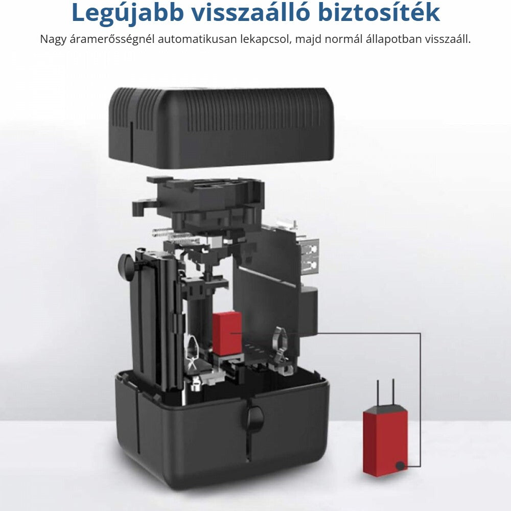 Amoner univerzális utazó adapter – visszaálló biztosíték