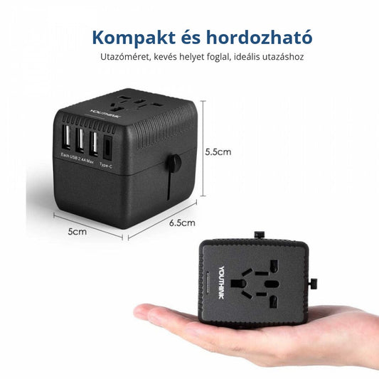 Amoner univerzális utazó adapter – kompakt és hordozható
