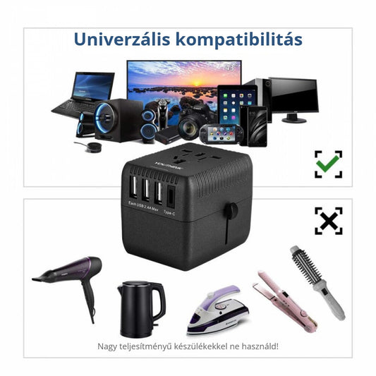 Amoner univerzális utazó adapter – univerzális kompatibilitás