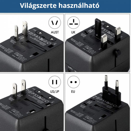 Amoner univerzális utazó adapter – AUS, UK, US/JP és EU csatlakozó