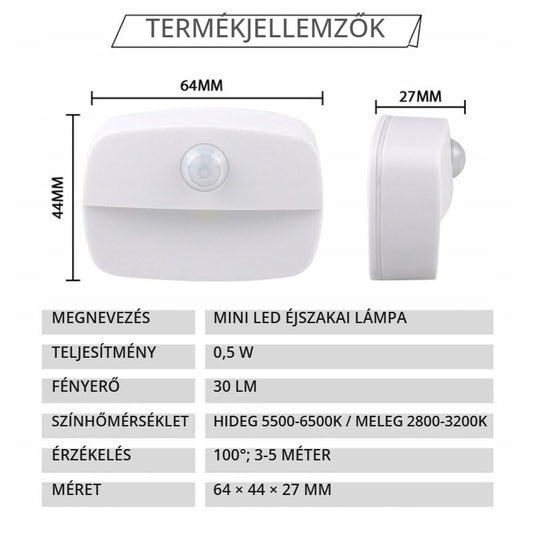Ansal mozgásérzékelős LED éjszakai lámpa – termékjellemzők, méretek