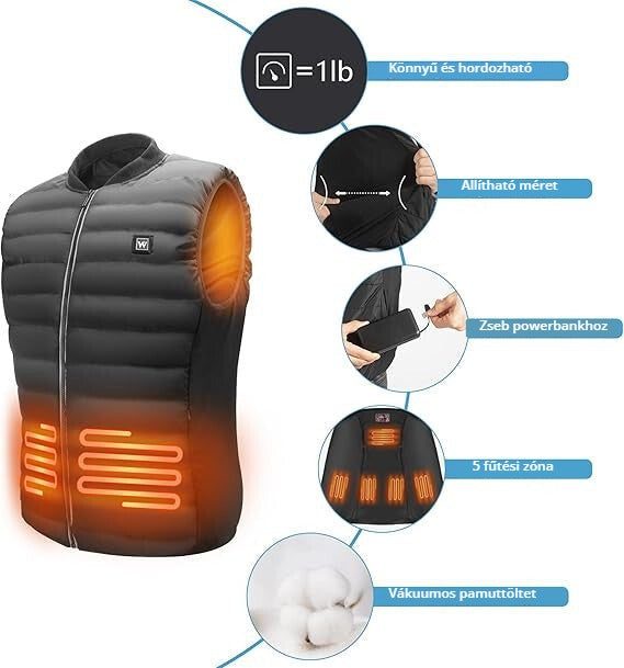 Antelife fűthető mellény – könnyű, állítható, powerbank zseb, 5 fűtési zóna