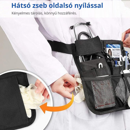 Ápolói övtáska hátsó zsebbel, oldalsó nyílással