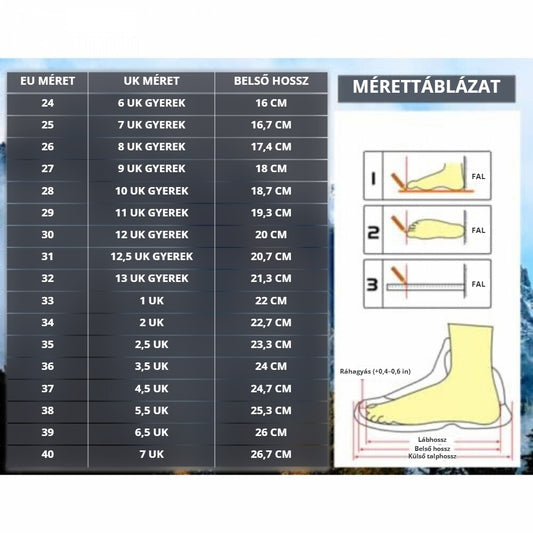Ashion gyerek túracipő mérettáblázat