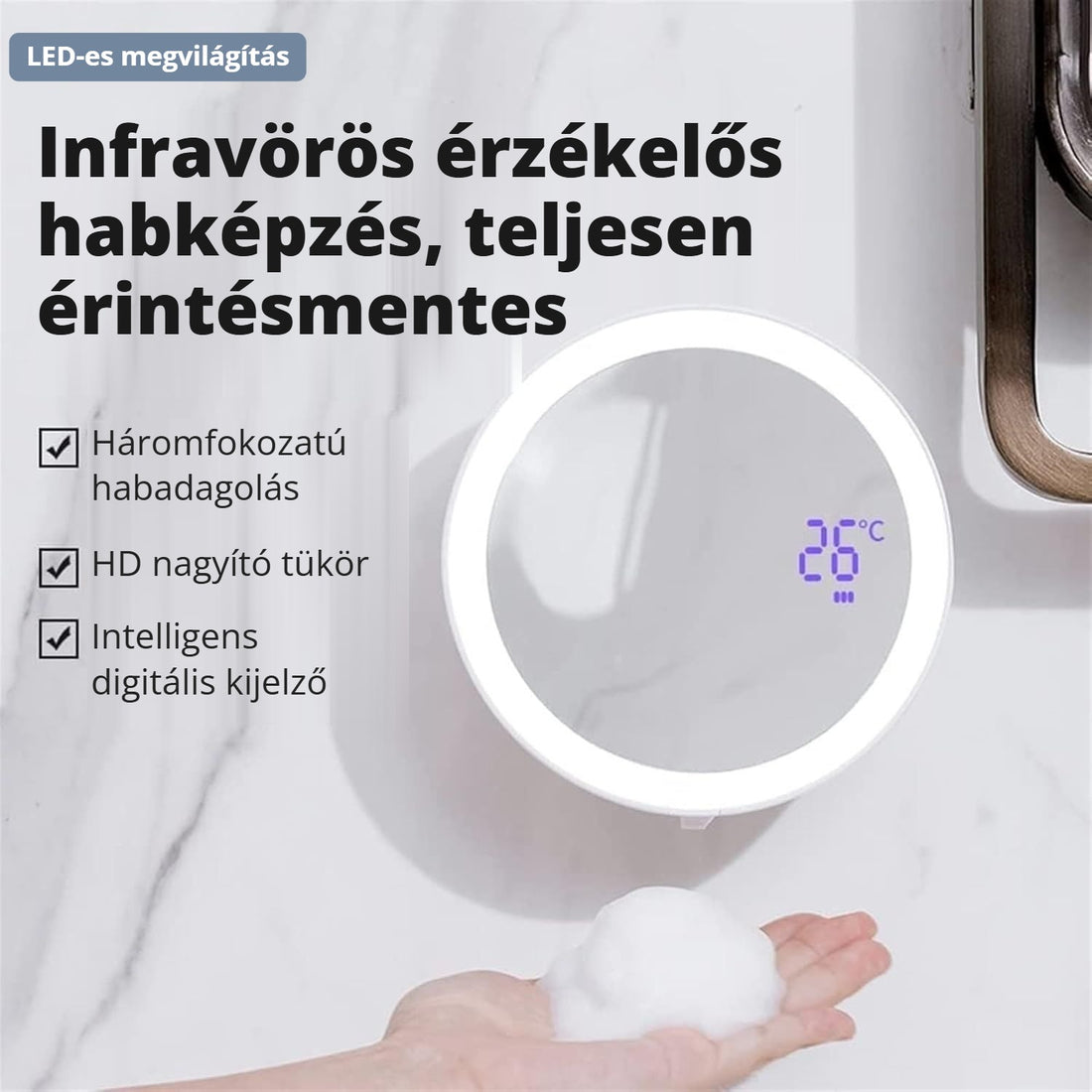 Automata habszappan-adagoló – infravörös érzékelős, érintésmentes